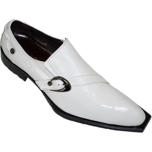 Fiesso White Patent Leather Shoes With Buckle On The Side FI6468